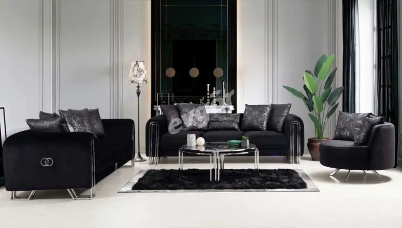 Ancela Black Sofa Set - 1