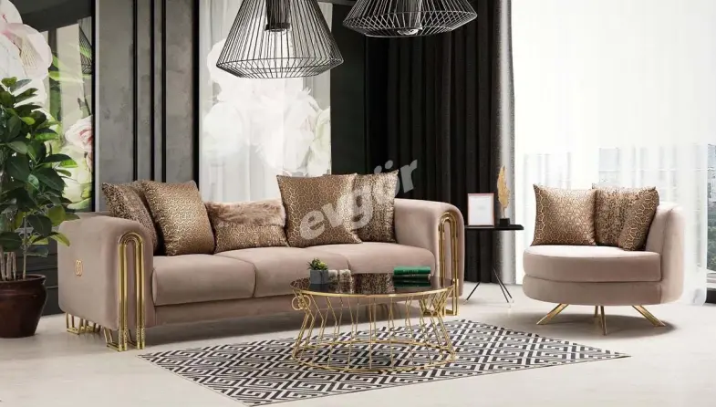 Ancela Krem Sofa Set - 2