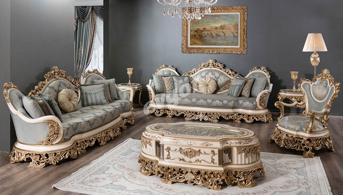 Petra Krem Varakli Sofa Set - 1