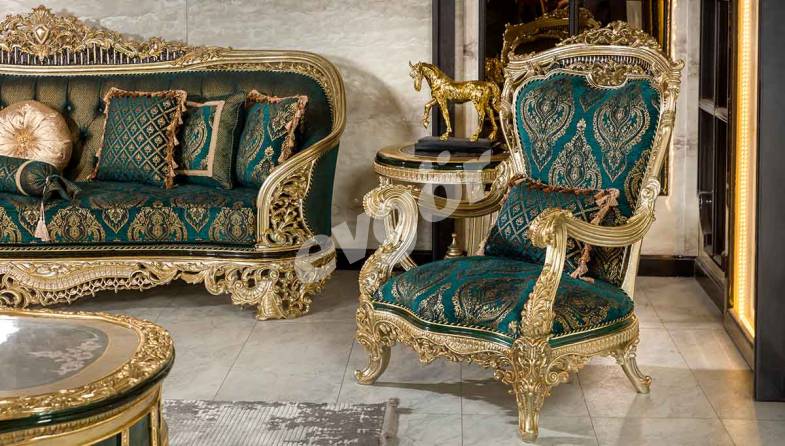 Prenses Green Classic Sofa Set - 5