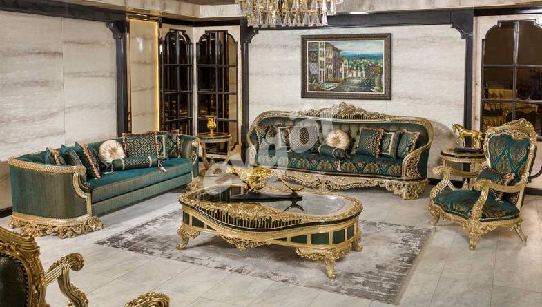 Prenses Green Classic Sofa Set - 1