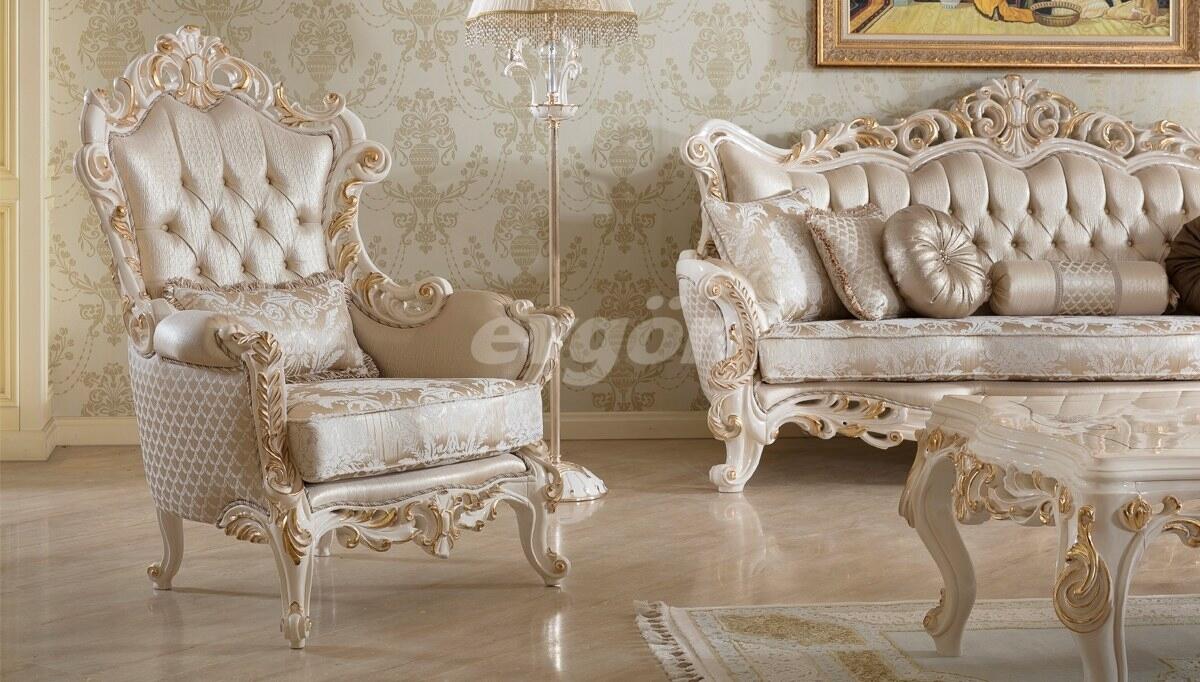 Royela Krem Classic Sofa Set - 6